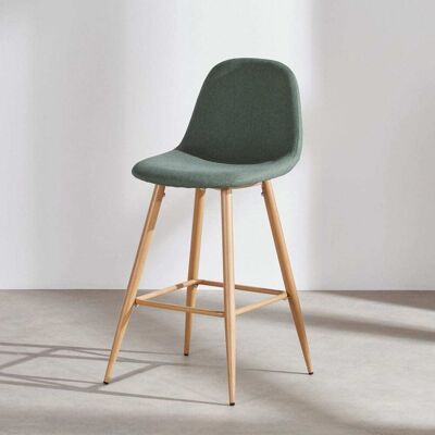 Maisons du Monde Sedia per isola da cucina in tessuto di poliestere riciclato verde scuro e acciaio effetto rovere, Alt. 66 cm 45.5x96x50cm Maisons du Monde Sedia per isola da cucina in tessuto di poliestere riciclato verde scuro e acciaio effetto rovere, Alt. 66 cm 45.5x96x50cm