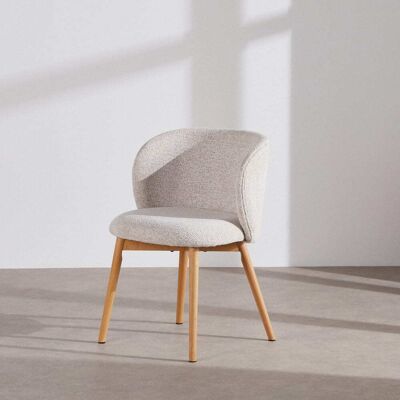 Maisons du Monde Sedia in tessuto di poliestere color ecru e legno di faggio. 56x78x55cm Maisons du Monde Sedia in tessuto di poliestere color ecru e legno di faggio. 56x78x55cm
