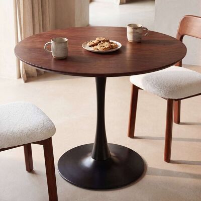 Maisons du Monde Tavolo da pranzo rotondo in noce impiallacciato e acciaio nero per 4/5 persone Ø 100 cm 100x76x100cm Maisons du Monde Tavolo da pranzo rotondo in noce impiallacciato e acciaio nero per 4/5 persone Ø 100 cm 100x76x100cm