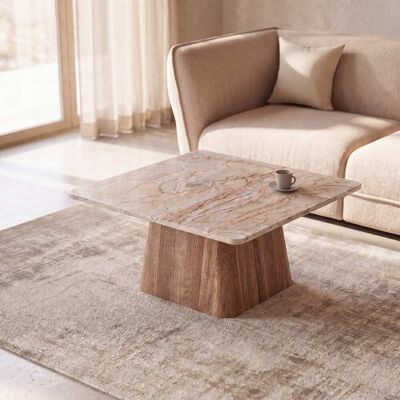 Maisons du Monde Tavolino in marmo bianco e legno massello di mango, lung. 80 cm 80x40.5x80cm Maisons du Monde Tavolino in marmo bianco e legno massello di mango, lung. 80 cm 80x40.5x80cm