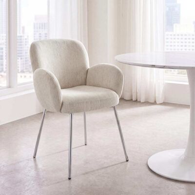Maisons du Monde Sedia da pranzo in tessuto tramato beige con gambe in acciaio cromato 61.5x82x62cm Maisons du Monde Sedia da pranzo in tessuto tramato beige con gambe in acciaio cromato 61.5x82x62cm
