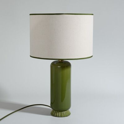 Maisons du Monde Lampada in gres verde con paralume in poliestere riciclato beige con bordo verde 30x48.5x30cm Maisons du Monde Lampada in gres verde con paralume in poliestere riciclato beige con bordo verde 30x48.5x30cm