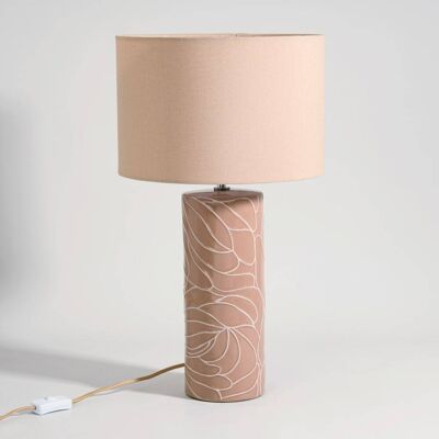 Maisons du Monde Lampada in gres con motivi floreali beige e paralume color crema in poliestere riciclato 30x40x30cm Maisons du Monde Lampada in gres con motivi floreali beige e paralume color crema in poliestere riciclato 30x40x30cm