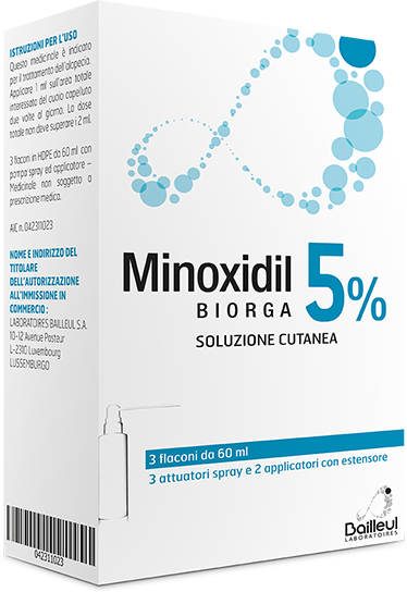Minoxidil Biorga (laboratoires Bailleul)*soluz Cutanea 3 Flaconi 60 ml 5% 1 Minoxidil Biorga (laboratoires Bailleul)*soluz Cutanea 3 Flaconi 60 ml 5%