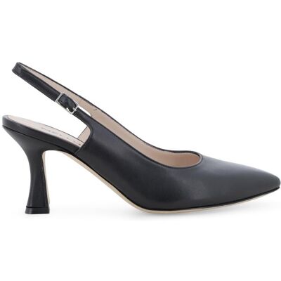 Melluso Slingback a punta in pelle nera con tacco svasato d165q 37 Melluso Slingback a punta in pelle nera con tacco svasato d165q 37