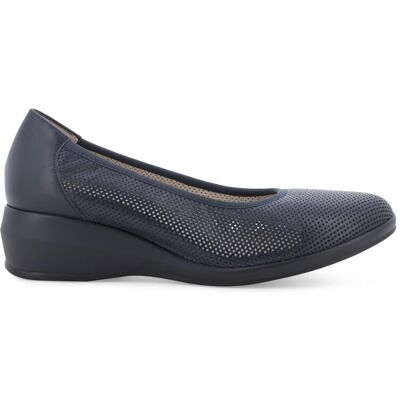 Melluso Décolleté zeppa comfort in pelle blu navy traforata r30611q 39 Melluso Décolleté zeppa comfort in pelle blu navy traforata r30611q 39