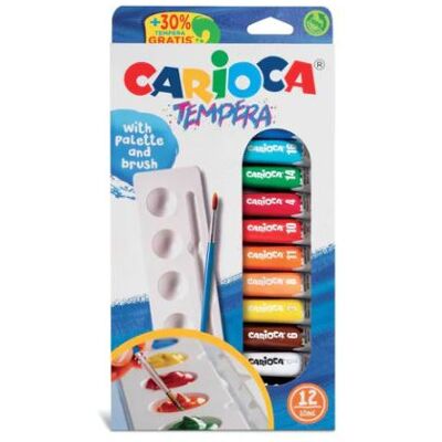 Set di 12 Tempere Carioca con Palette & Pennello - Materiale Artistico Set di 12 Tempere Carioca con Palette & Pennello - Materiale Artistico