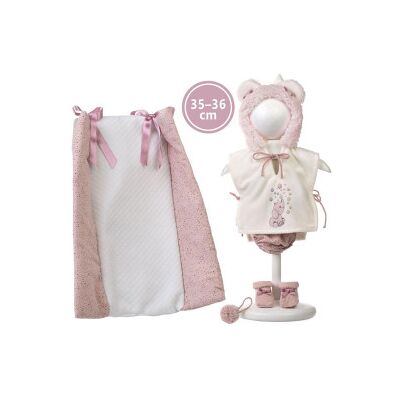 Llorens - Tutina Bianca Cappuccio Rosa E Cuscino 35cm Llorens - Tutina Bianca Cappuccio Rosa E Cuscino 35cm
