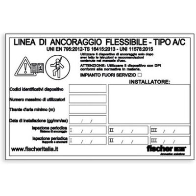 Targhetta identificativa Rego impianto Linee Vita Tipo A - C Targhetta identificativa Rego impianto Linee Vita Tipo A - C