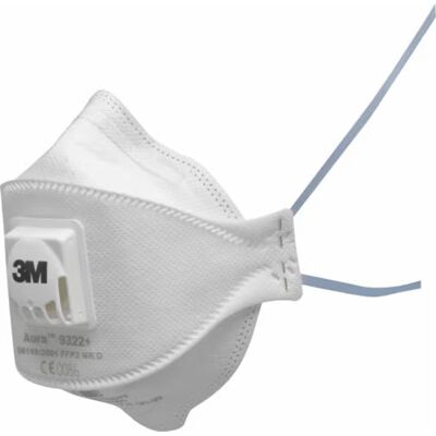Maschera monouso per polveri 3M Aura 9322+ classe FFP2 NR D con valvola Maschera monouso per polveri 3M Aura 9322+ classe FFP2 NR D con valvola