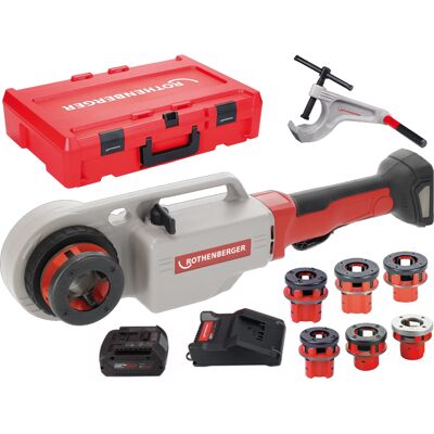 Rothenberger filiera Supertronic 2000E AMPShare con batteria, caricabatterie e 6 testine BSPT 1/2-2" Rothenberger filiera Supertronic 2000E AMPShare con batteria, caricabatterie e 6 testine BSPT 1/2-2"