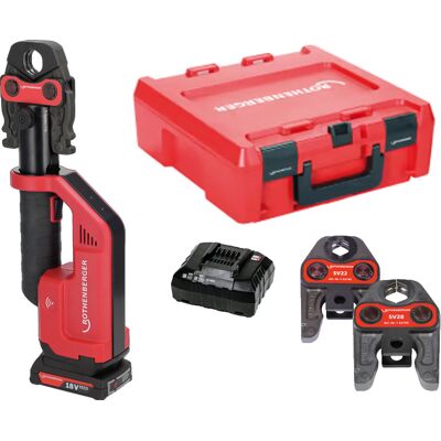 Rothenberger pressatrice Romax Compact III AMP in set con batteria, caricabatterie e 3 ganasce SV Rothenberger pressatrice Romax Compact III AMP in set con batteria, caricabatterie e 3 ganasce SV