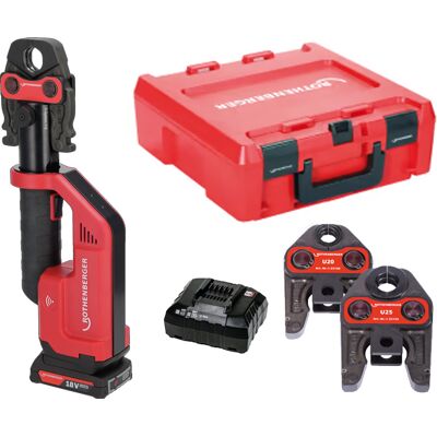 Rothenberger pressatrice Romax Compact III AMP in set con batteria, caricabatterie e 3 ganasce U Rothenberger pressatrice Romax Compact III AMP in set con batteria, caricabatterie e 3 ganasce U