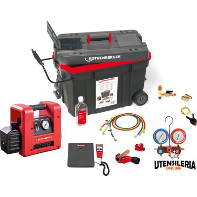 Rothenberger set completo Rocaddy 120 R32 per vuoto e carica condizionatori Rothenberger set completo Rocaddy 120 R32 per vuoto e carica condizionatori