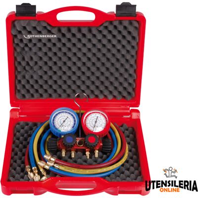 Rothenberger gruppo manometri 4 vie con rubinetto per gas R134A, R407C, R404A Rothenberger gruppo manometri 4 vie con rubinetto per gas R134A, R407C, R404A