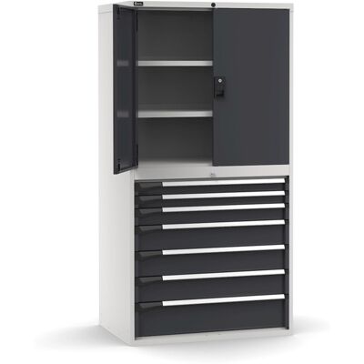 Armadio ante battenti Fami 1020x726x2000mm bicolore con 7 cassetti e 3 piani regolabili Armadio ante battenti Fami 1020x726x2000mm bicolore con 7 cassetti e 3 piani regolabili