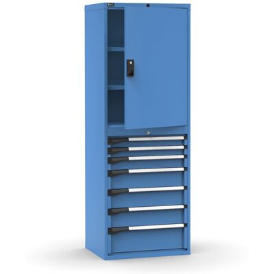 Armadio ante battenti Fami 714x573x2000mm blu con 7 cassetti e 3 piani regolabili Armadio ante battenti Fami 714x573x2000mm blu con 7 cassetti e 3 piani regolabili
