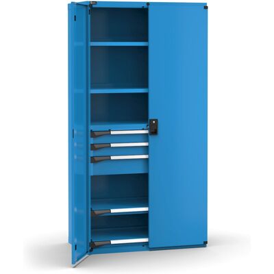 Armadio ante battenti Fami Master 3 cassetti regolabili e 4 ripiani blu, 1020x573x2000mm Armadio ante battenti Fami Master 3 cassetti regolabili e 4 ripiani blu, 1020x573x2000mm