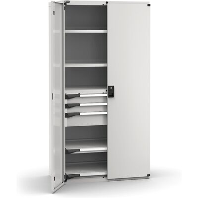 Armadio ante battenti Fami Master 3 cassetti estrazione totale e 4 ripiani grigio, 1020x573x2000mm Armadio ante battenti Fami Master 3 cassetti estrazione totale e 4 ripiani grigio, 1020x573x2000mm