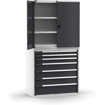 Armadio ante battenti Fami Master 7 cassetti estrazione totale e 3 piani bicolore, 1020x573x2000mm Armadio ante battenti Fami Master 7 cassetti estrazione totale e 3 piani bicolore, 1020x573x2000mm