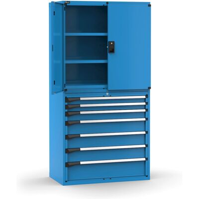 Armadio ante battenti Fami Master 7 cassetti estrazione totale e 3 piani blu, 1020x573x2000mm Armadio ante battenti Fami Master 7 cassetti estrazione totale e 3 piani blu, 1020x573x2000mm