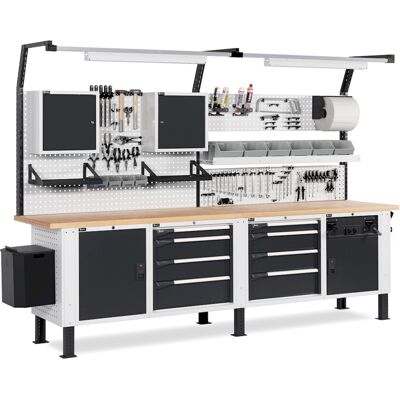 Banco da lavoro regolabile Fami MASTERBR3008 300cm con armadio tecnico, cassettiere e 3 armadi Banco da lavoro regolabile Fami MASTERBR3008 300cm con armadio tecnico, cassettiere e 3 armadi