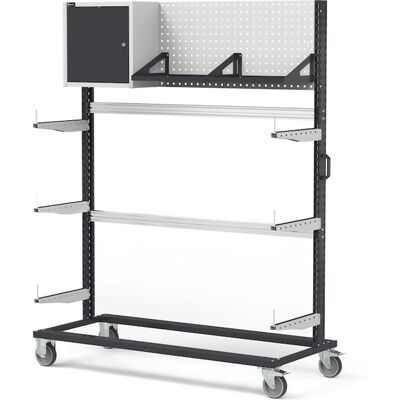 Carrello rastrelliera Fami Bin Cart 1506 con pannello forato, pensile e mensole, 1552x668x1965mm Carrello rastrelliera Fami Bin Cart 1506 con pannello forato, pensile e mensole, 1552x668x1965mm