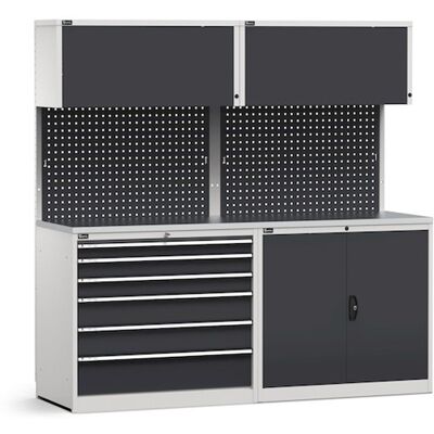 Arredo modulare Fami GARAGE047 piano acciaio, cassettiera e armadio, 2040mm Arredo modulare Fami GARAGE047 piano acciaio, cassettiera e armadio, 2040mm