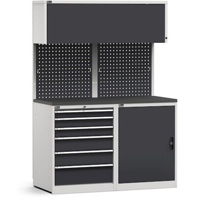 Arredo modulare Fami GARAGE025 con armadio, cassettiera e piano gommato, 1428mm Arredo modulare Fami GARAGE025 con armadio, cassettiera e piano gommato, 1428mm