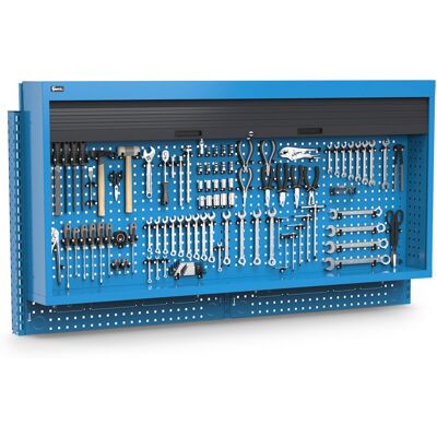 Parete attrezzata Fami Work Look 2000x300x1064mm blu con armadio a tapparella e 240 ganci Parete attrezzata Fami Work Look 2000x300x1064mm blu con armadio a tapparella e 240 ganci