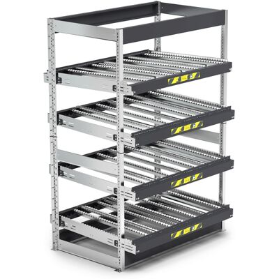 Scaffale dinamico a rulli Fami Kanban FIFO ST1401 1400x1009x2009mm a 4 telai inclinati Scaffale dinamico a rulli Fami Kanban FIFO ST1401 1400x1009x2009mm a 4 telai inclinati