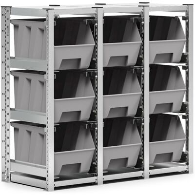 Scaffale con guide a slitta Fami ST1209 1209x521x1109mm con 9 contenitori Picking Box Air Scaffale con guide a slitta Fami ST1209 1209x521x1109mm con 9 contenitori Picking Box Air