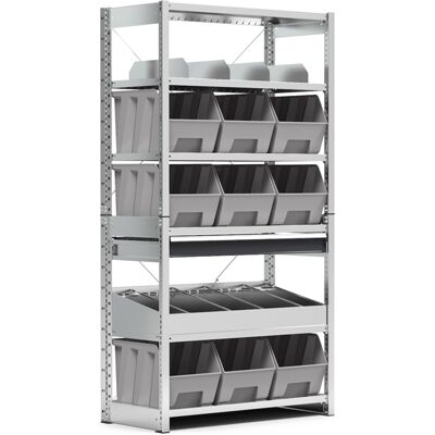 Scaffale Fami ST1022 1057x521x2011mm con 6 piani, cassetto e 9 contenitori 4A5 Scaffale Fami ST1022 1057x521x2011mm con 6 piani, cassetto e 9 contenitori 4A5