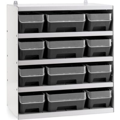 Scaffale per 12 contenitori RK Box Air Fami 496x304x546mm grigio chiaro con divisori e frontalini Scaffale per 12 contenitori RK Box Air Fami 496x304x546mm grigio chiaro con divisori e frontalini