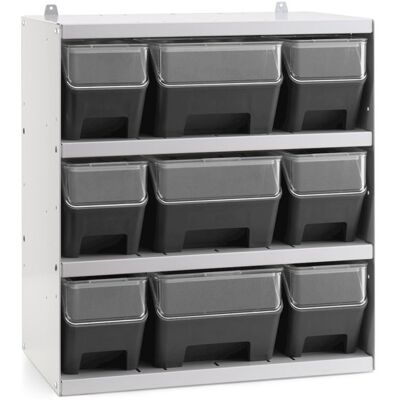 Scaffale per 9 contenitori RK Box Air Fami 496x304x546mm grigio chiaro con coperchi e frontalini Scaffale per 9 contenitori RK Box Air Fami 496x304x546mm grigio chiaro con coperchi e frontalini