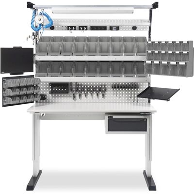 Banco da lavoro regolabile in altezza Fami Dynamic 1506 con sistema portaminuteria estensibile Banco da lavoro regolabile in altezza Fami Dynamic 1506 con sistema portaminuteria estensibile