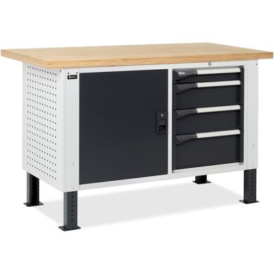 Banco da lavoro regolabile Fami Master BR 150cm piano in legno, armadio e 4 cassetti Banco da lavoro regolabile Fami Master BR 150cm piano in legno, armadio e 4 cassetti