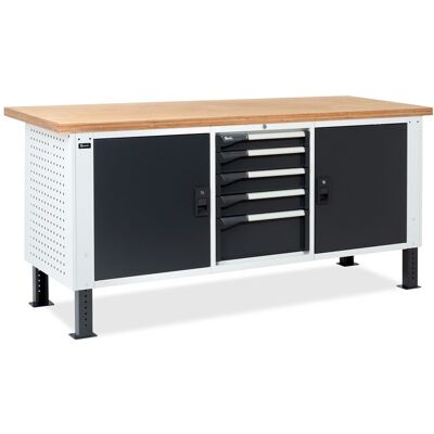 Banco da lavoro regolabile Fami Master BR 200cm piano in legno, 2 armadi e cassettiera Banco da lavoro regolabile Fami Master BR 200cm piano in legno, 2 armadi e cassettiera