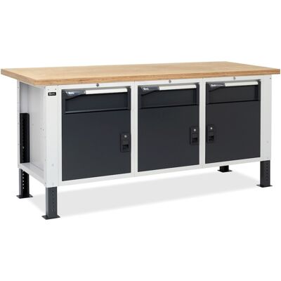 Banco da lavoro regolabile Fami Master BR 200cm piano in legno e 3 armadi con cassetto e porta Banco da lavoro regolabile Fami Master BR 200cm piano in legno e 3 armadi con cassetto e porta