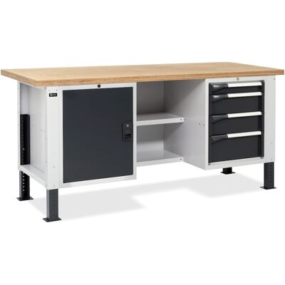 Banco da lavoro regolabile Fami Master BR 200cm piano in legno 4 cassetti, armadio e semipiano Banco da lavoro regolabile Fami Master BR 200cm piano in legno 4 cassetti, armadio e semipiano