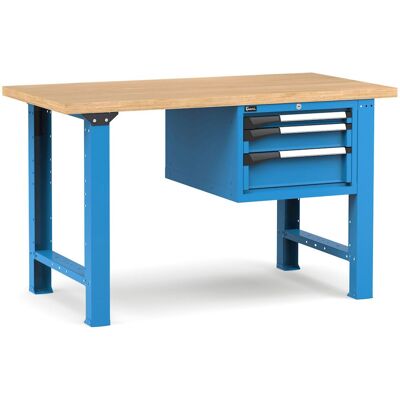 Banco da lavoro Fami Master 150cm blu con piano in legno e 3 cassetti Banco da lavoro Fami Master 150cm blu con piano in legno e 3 cassetti