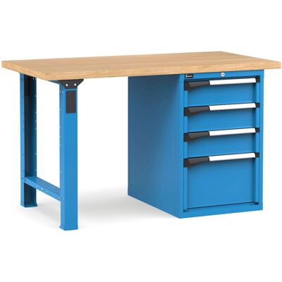 Banco da lavoro Fami Master 150cm blu con piano in legno e armadio a 4 cassetti Banco da lavoro Fami Master 150cm blu con piano in legno e armadio a 4 cassetti