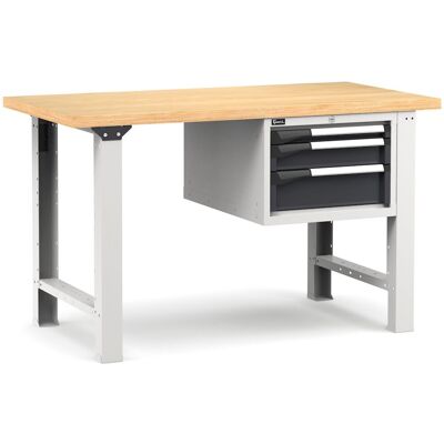Banco da lavoro Fami Master 150cm grigio con piano in legno e 3 cassetti Banco da lavoro Fami Master 150cm grigio con piano in legno e 3 cassetti
