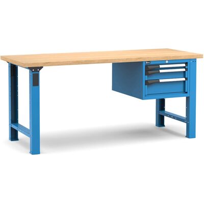 Banco da lavoro Fami Master 200cm blu con piano in legno e 3 cassetti Banco da lavoro Fami Master 200cm blu con piano in legno e 3 cassetti