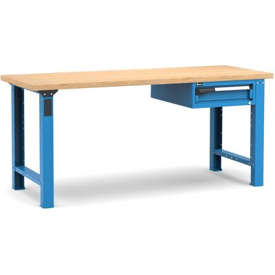 Banco da lavoro Fami Master 200cm blu con piano in legno e cassetto Banco da lavoro Fami Master 200cm blu con piano in legno e cassetto