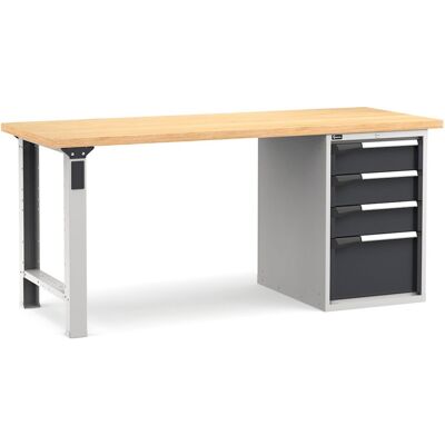 Banco da lavoro Fami Master 200cm grigio con piano in legno e armadio a 4 cassetti Banco da lavoro Fami Master 200cm grigio con piano in legno e armadio a 4 cassetti