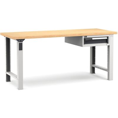 Banco da lavoro Fami Master 200cm grigio con piano in legno e cassetto Banco da lavoro Fami Master 200cm grigio con piano in legno e cassetto