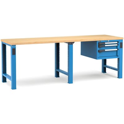 Banco da lavoro Fami Master 250cm blu con piano in legno e 3 cassetti Banco da lavoro Fami Master 250cm blu con piano in legno e 3 cassetti
