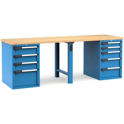 Banco da lavoro Fami Master 250cm blu con piano in legno e 9 cassetti Banco da lavoro Fami Master 250cm blu con piano in legno e 9 cassetti