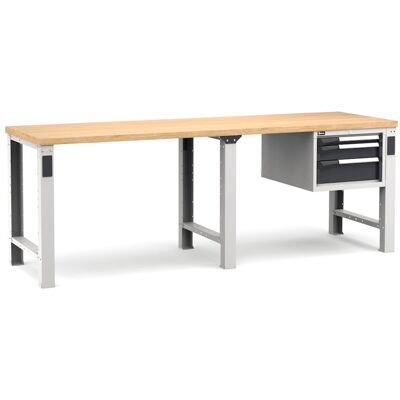 Banco da lavoro Fami Master 250cm grigio con piano in legno e 3 cassetti Banco da lavoro Fami Master 250cm grigio con piano in legno e 3 cassetti